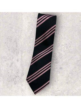 MC GREGOR Silk Tie ITALY XL Black Pink Striped W:3.5" EUC
